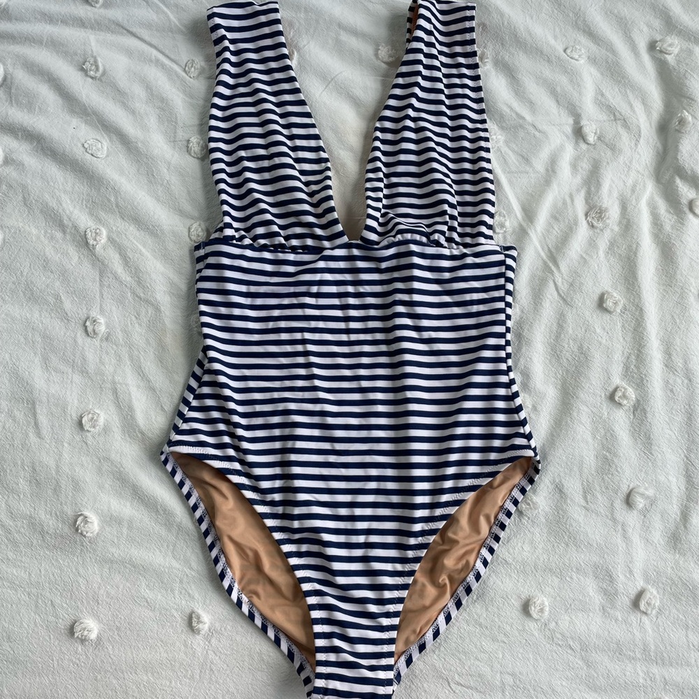 J crew striped one piece, size M